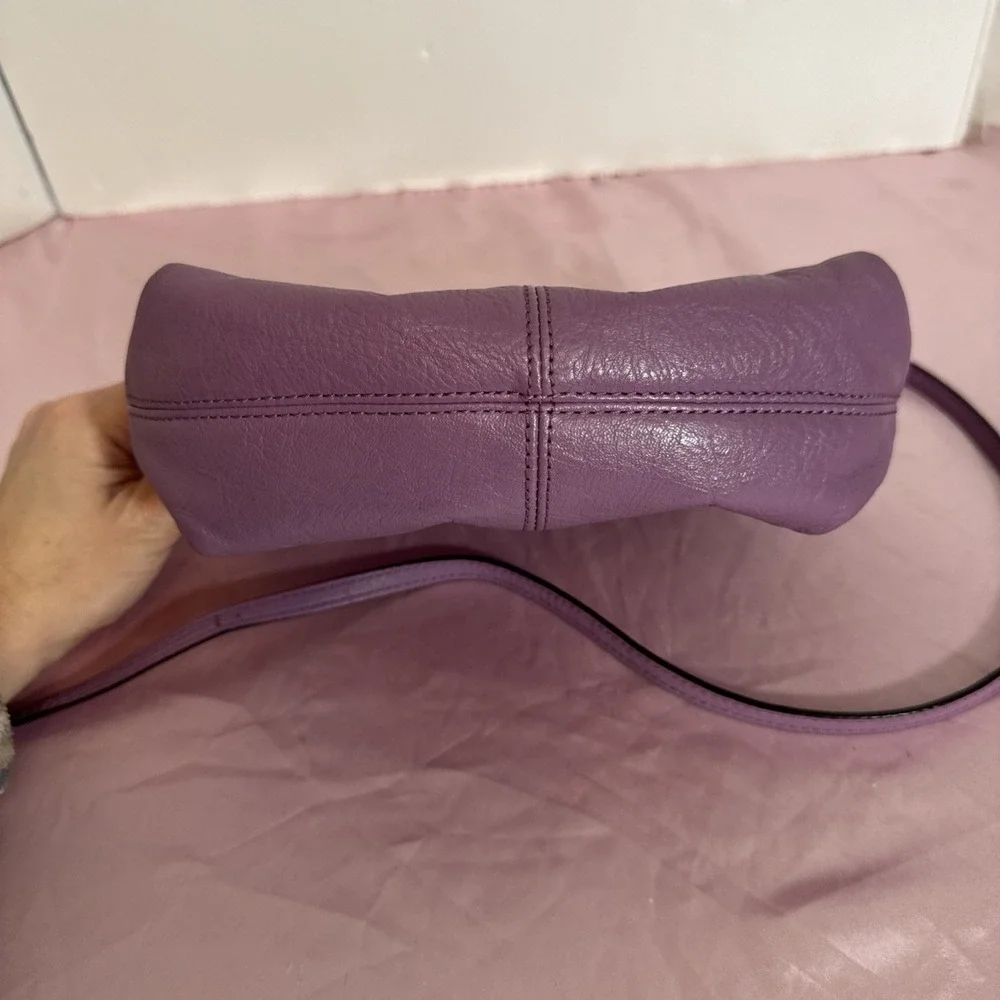 Coach Solid‎ Purple Crossbody Saddlebag Small Satin Lining Silver Hardware Read